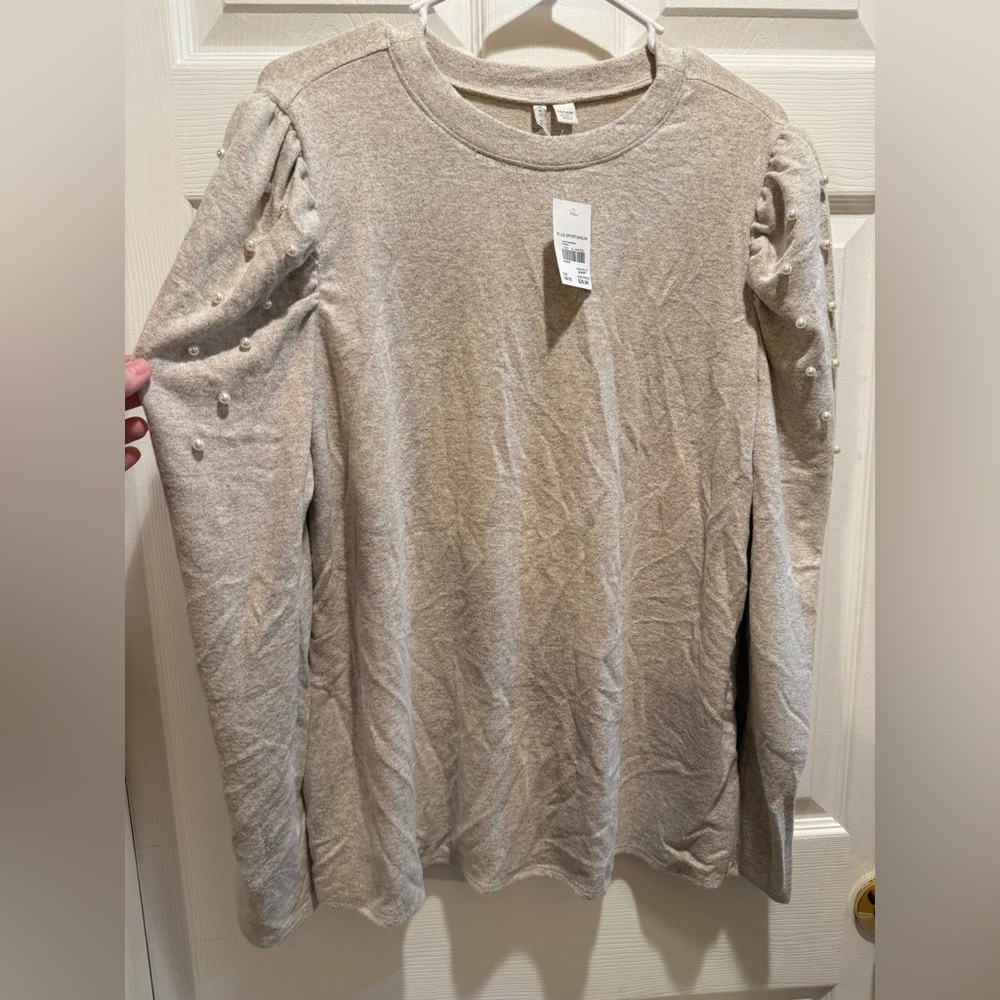Women's Beige Top with Pearl Accents